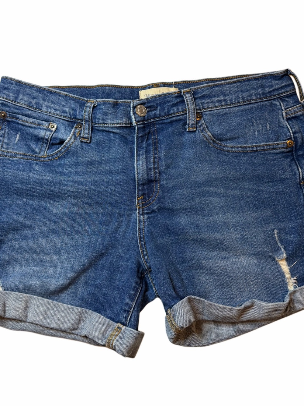Gap 1969 Women’s Denim Shorts Size 29 Distressed Rolled Cuff Mid Rise Blue Jean